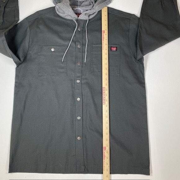 Wrangler Workwear Mens L/G Hooded Shirt Jacket Button Up Gray Long Sleeve‎ - Picture 4 of 8